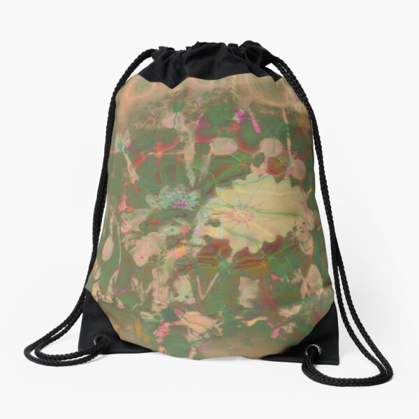Fractalized floral abstraction Drawstring Bag