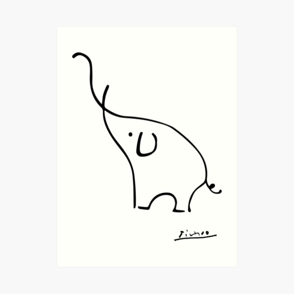 Picasso Elephant Line Art, Tierdesigns für Wandkunst, Drucke, Poster, Männer, Frauen, Kinder Kunstdruck