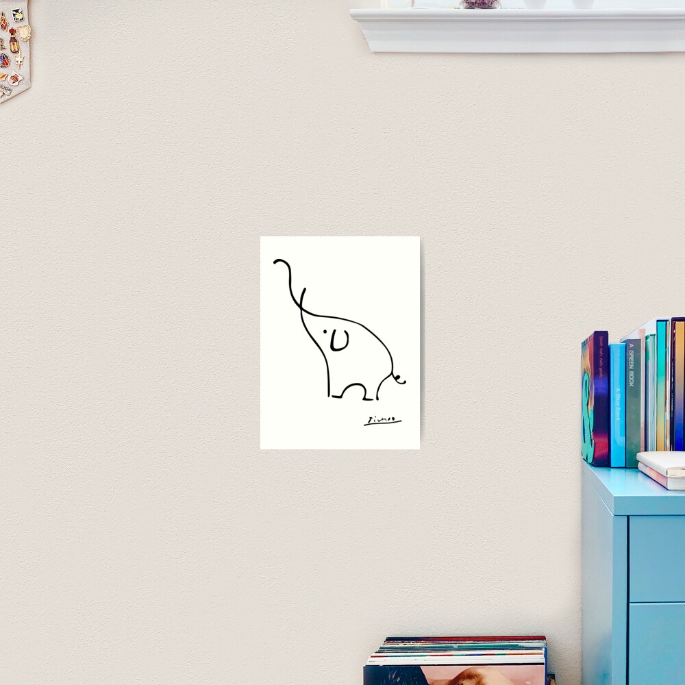 Picasso Elephant Line Art, Animals Designs for Wall Art, Prints, Posters, Men, Women, Kids Art Print