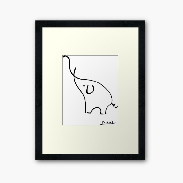 Picasso Elephant Line Art, Animals Designs for Wall Art, Prints, Posters, Men, Women, Kids Framed Art Print