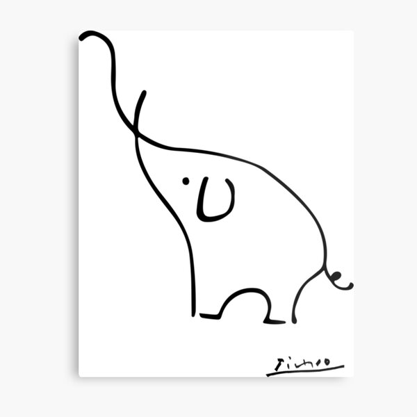 Picasso Elephant Line Art, Animals Designs for Wall Art, Prints, Posters, Men, Women, Kids Metal Print