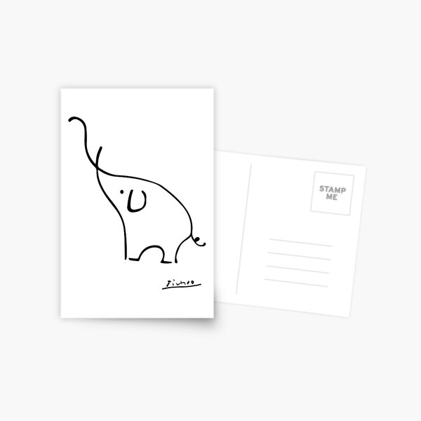 Picasso Elephant Line Art, Designs d'animaux pour l'art mural, Impressions, Affiches, Hommes, Femmes, Enfants Carte postale