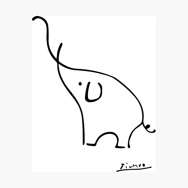Picasso Elephant Line Art, Designs d'animaux pour l'art mural, Impressions, Affiches, Hommes, Femmes, Enfants Impression photo