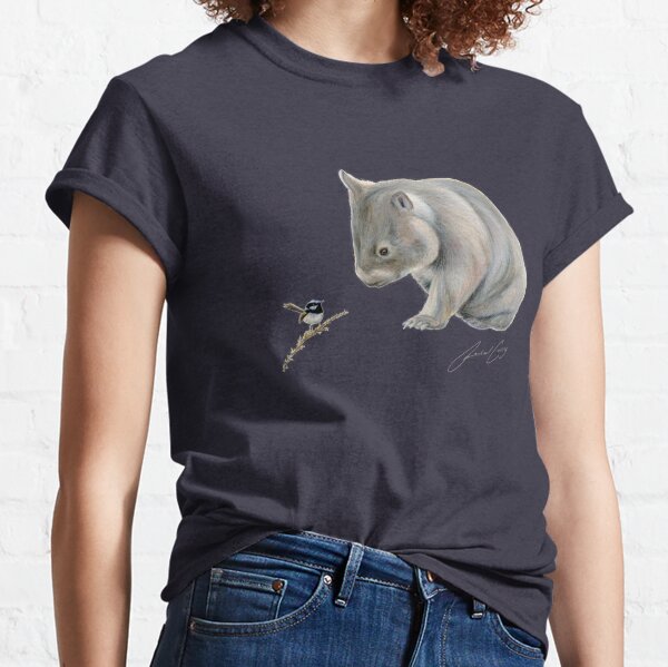 Wombat and Blue Wren Friends with signature. Superb blue fairy wren.  Classic T-Shirt