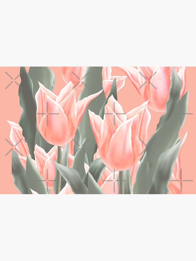 Stylish Peach Tulips Flowers Watercolor Illustration, coral pink color background by sofiartmedia