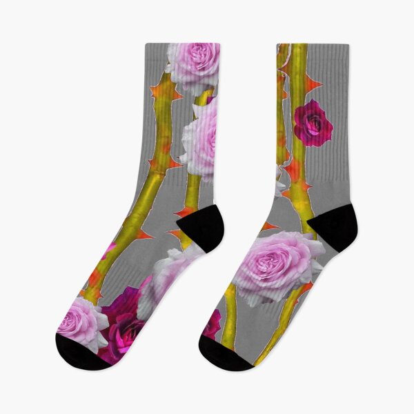 Item preview, RED & PINK ROSES GREEN CANES GREY ART designed and sold by sharlesart.