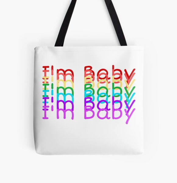 “I’m Baby” Rainbow Repeating Text Design All Over Print Tote Bag