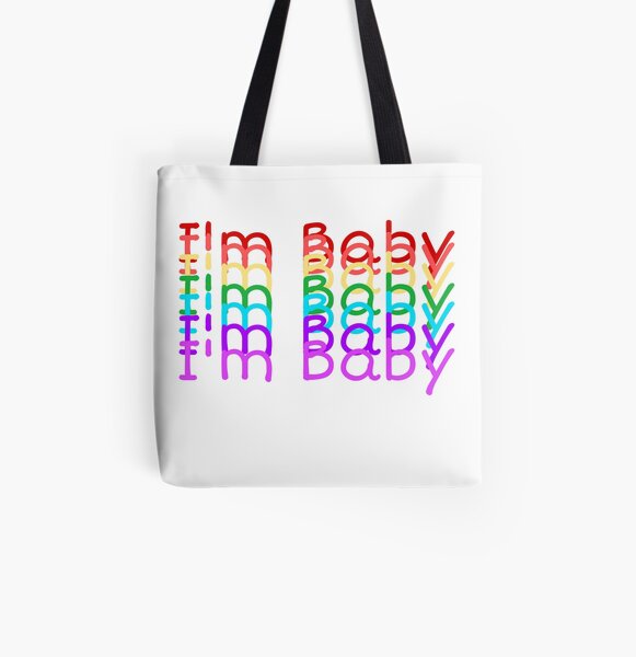“I’m Baby” Rainbow Repeating Text Design All Over Print Tote Bag