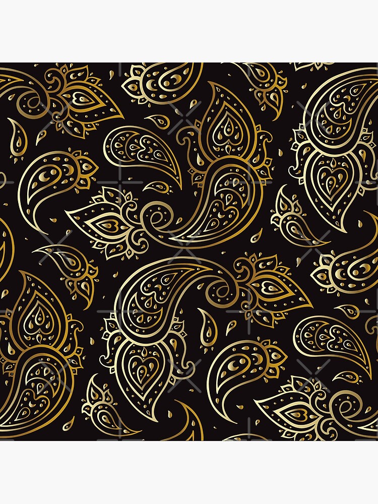 "Black and Gold Paisley Floral Art Elegant Golden Design" Poster for