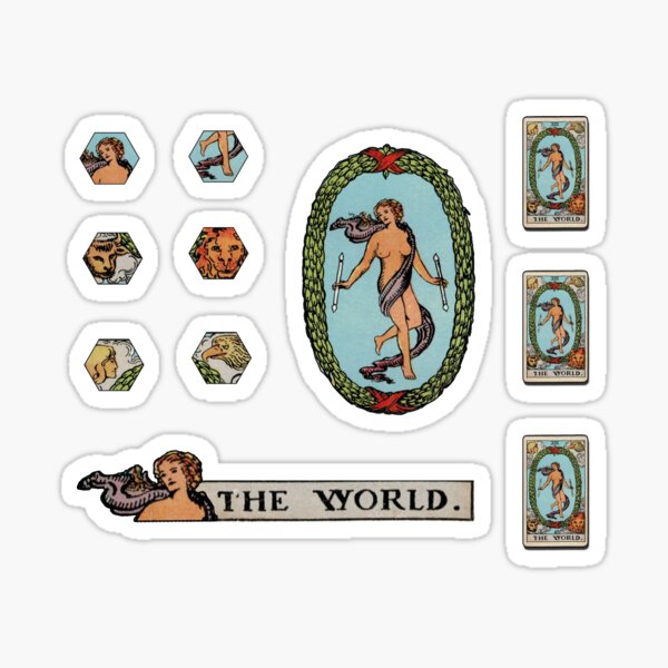 Tarot Card Sticker Set - The World Major Arcana, Eleven Piece Pack Sticker  for Sale by elevens