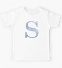 Letter S Blue Watercolor Stripes Monogram Initial Kids Tee