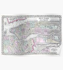 Póster Vintage Map of NYC and brooklyn (1867)