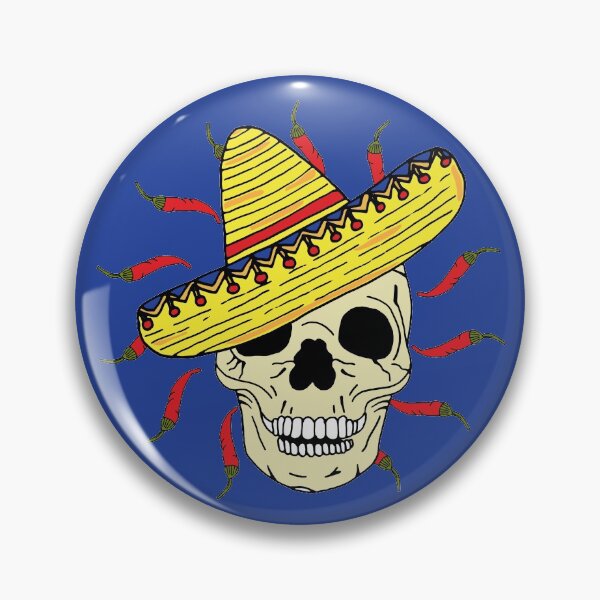 Item preview, Skeleton Skull Wearing Sombrero with Chillies designed and sold by HotHibiscus.