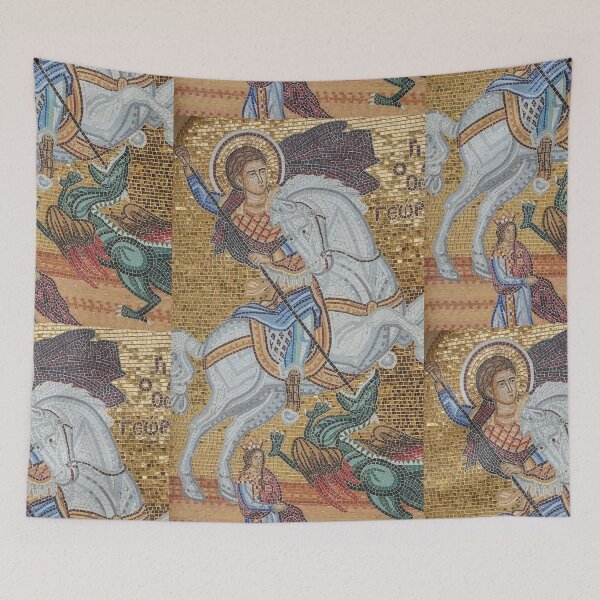 Item preview, St George and the Dragon  cypricate christian orthodox mosaic fresco with horse designed and sold by Vintage Designs +.