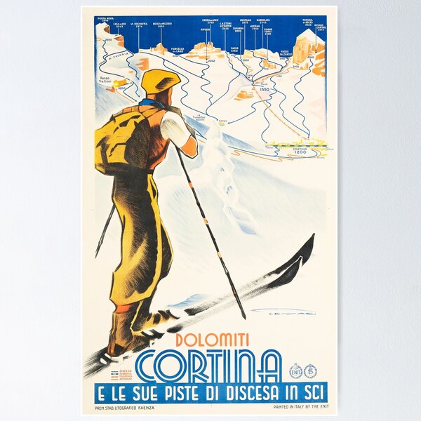 Artikel-Vorschau von DOLOMITI CORTINA und seine Skipisten Vintages Italien-Tourismus-Anzeigen-Plakat, designt und verkauft von retroposters.