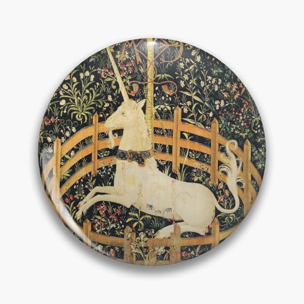 UNICORN AND GOTHIC FANTASY FLOWERS, GREEN FLORAL MOTIFS Pin