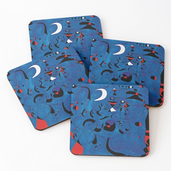 Item preview, Joan Miro Red Shapes on Blue High Resolution designed and sold by bettypure.
