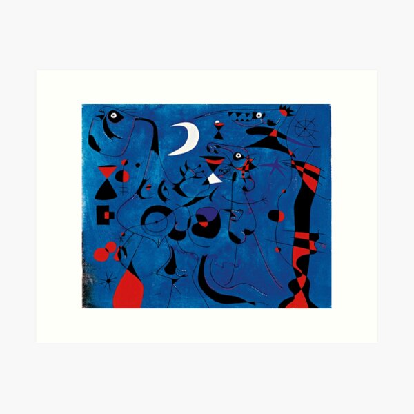 Aperçu de l'œuvre Joan Miro Formes rouges sur bleu haute résolution créée et vendue par bettypure.