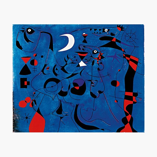 Item preview, Joan Miro Red Shapes on Blue High Resolution designed and sold by bettypure.