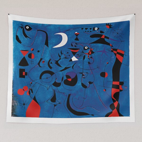 Item preview, Joan Miro Red Shapes on Blue High Resolution designed and sold by bettypure.
