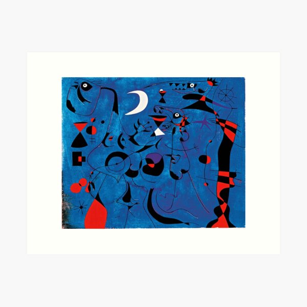 Aperçu de l'œuvre Joan Miro Formes rouges sur bleu créée et vendue par bettypure.