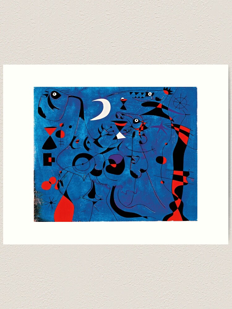 Aperçu 1 sur 3. Impression artistique avec l'œuvre Joan Miro Formes rouges sur bleu créée et vendue par bettypure.