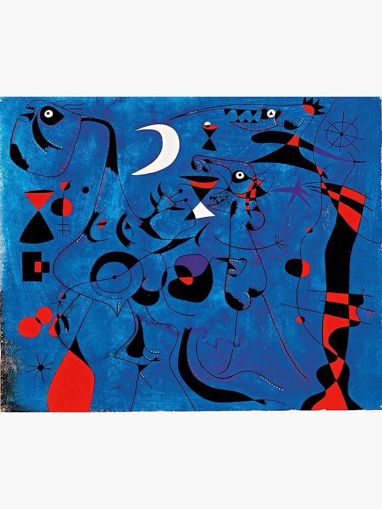 Aperçu 3 sur 3. Impression artistique avec l'œuvre Joan Miro Formes rouges sur bleu créée et vendue par bettypure.