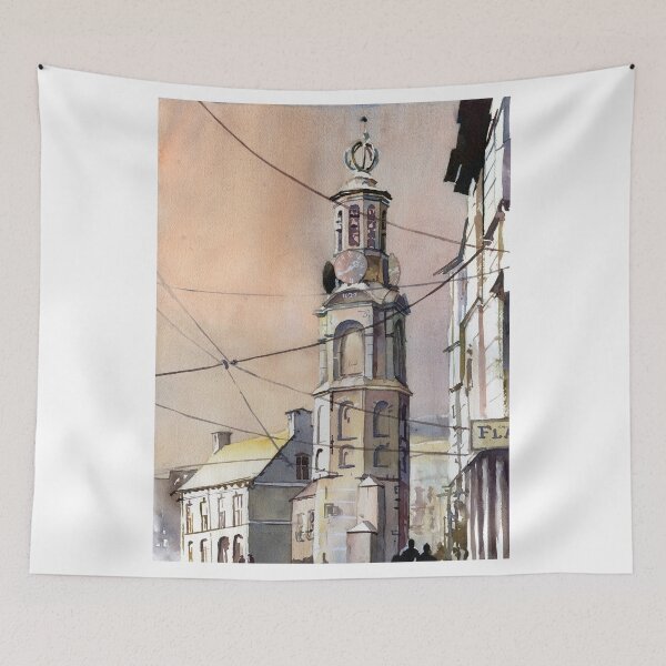 Item preview, Painting of church in historic center of Amsterdam, Netherlands.  Amsterdam watercolor painting  designed and sold by rfoxphoto.