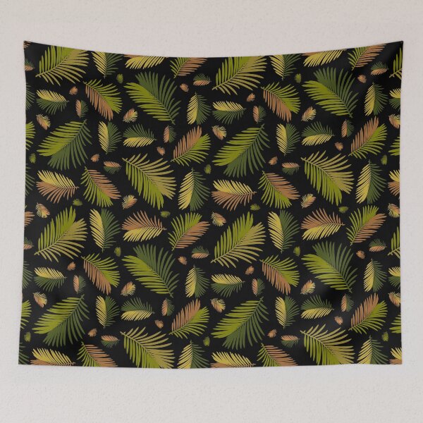 Item preview, Black Green Tropical Leaves Pattern designed and sold by lanolga.
