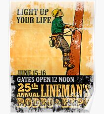 power lineman rodeo expo vintage poster Poster
