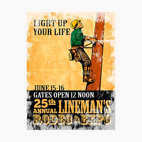 Item preview, power lineman rodeo expo vintage poster designed and sold by patrimonio.
