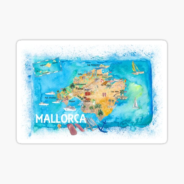 Item preview, Mallorca Spain Illustrated Map with Landmarks and Highlights  designed and sold by artshop77.