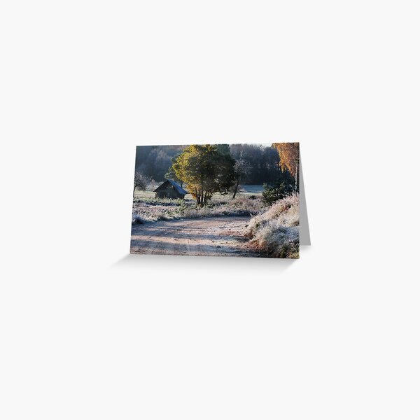 First frost and old barn Greeting Card