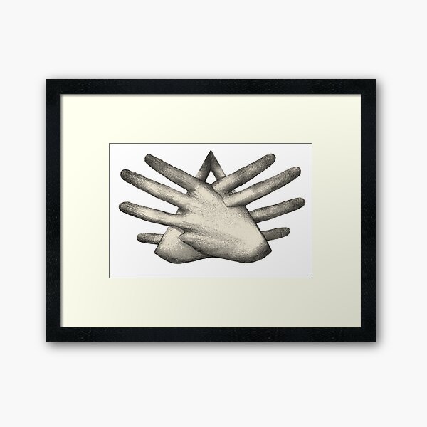 Two Hands Triangle Pencil Ink Black & White Vintage Graphic Tattoo Poster Framed Art Print