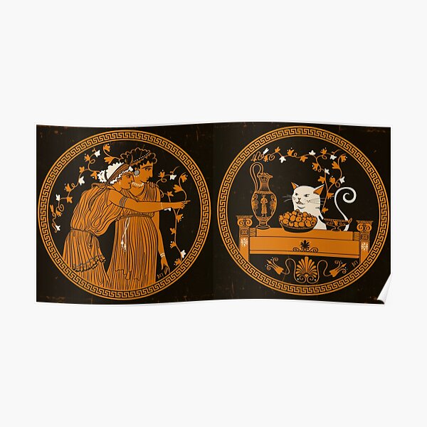Ancient Greek Vase Cat Meme Poster
