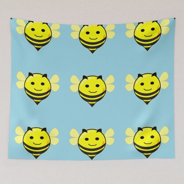 Item preview, Happy bee blue background designed and sold by tetibright.