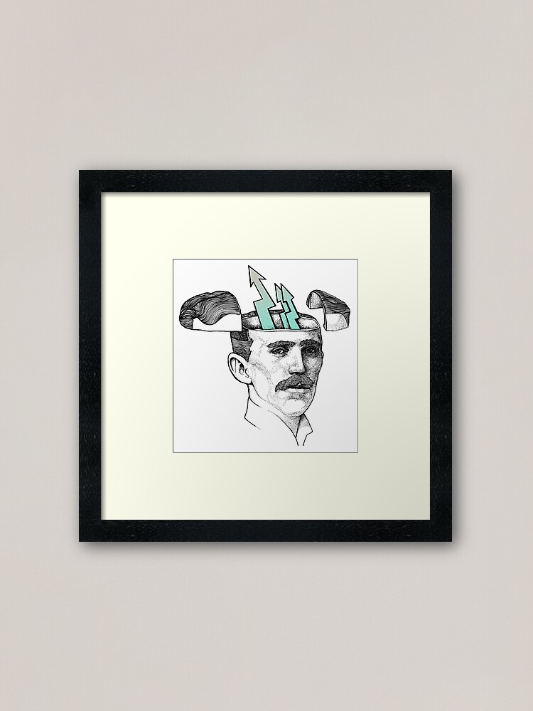 Thumbnail 1 of 7, Framed Art Print, Nikola Tesla Stylized Portrait Tattoo Graphic Art designed and sold by FINCHFINCHER.