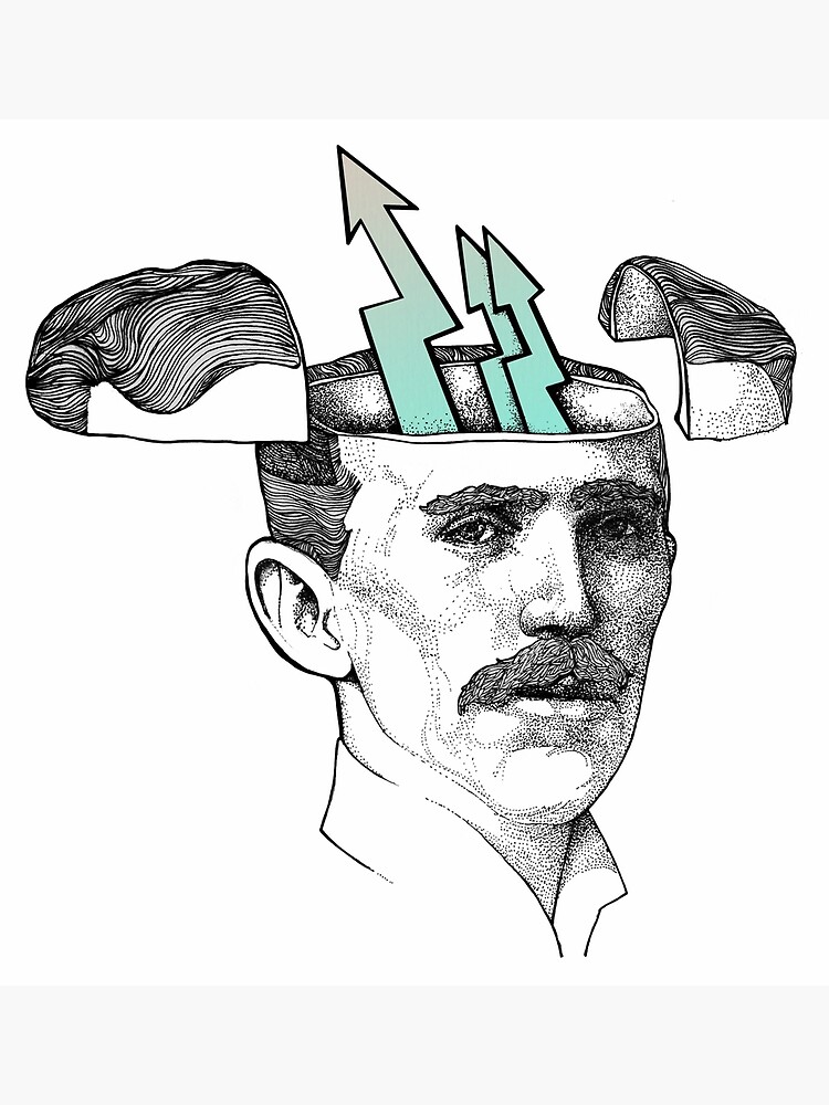 Thumbnail 7 of 7, Framed Art Print, Nikola Tesla Stylized Portrait Tattoo Graphic Art designed and sold by FINCHFINCHER.