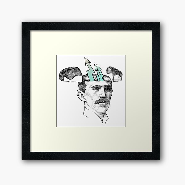 Nikola Tesla Stylized Portrait Tattoo Graphic Art Framed Art Print