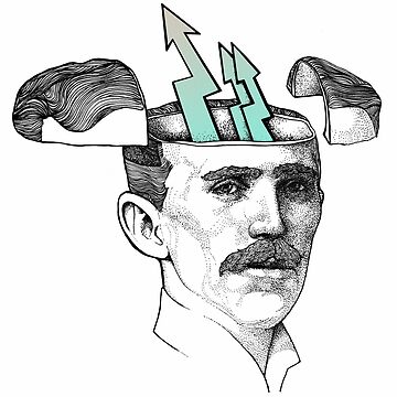 Artwork thumbnail, Nikola Tesla Stylized Portrait Tattoo Graphic Art by Vsevolod Ziablov