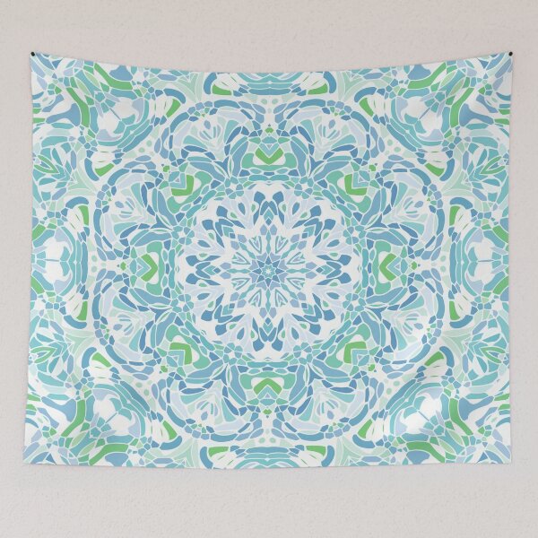 Item preview, Blue, Green and White Mandala designed and sold by Kelly Dietrich Mandala & Fractal Art.