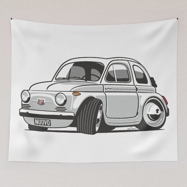 Item preview, Fiat 500 Nuova caricature white designed and sold by car2oonz.