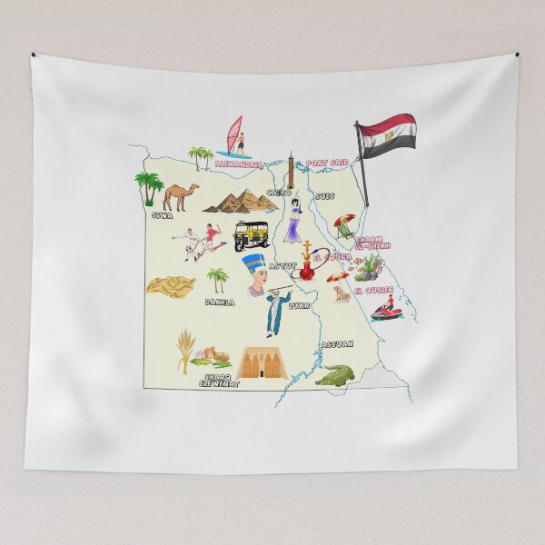 Item preview, Egypt map,major cities  names flag Egyptian national symbols and landmarks  خريطة جمهورية مصر العربية مع اهم  المدن المعالم الاقتصادية والاجتماعية والسياحية designed and sold by mashmosh.