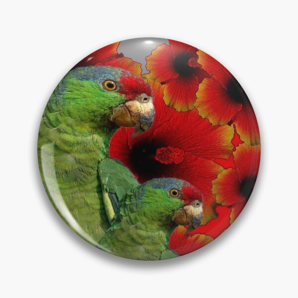 Item preview, TROPICAL GREEN MACAWS & RED HIBISCUS FLOWERS GREY art designed and sold by sharlesart.