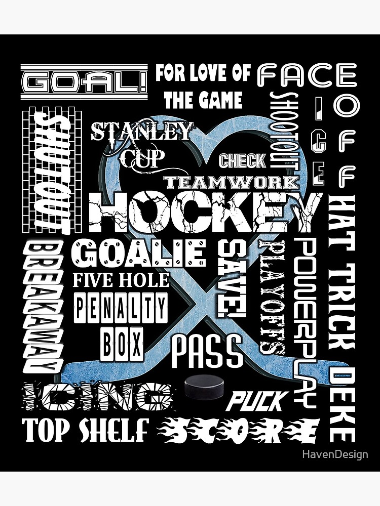 "Ice Blue Heart Hockey Words Logo" Art Print for Sale by HavenDesign