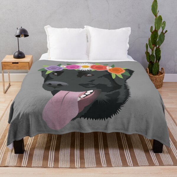 Item preview, Black Lab wearing a Flower Crown designed and sold by KCPetPortraits.