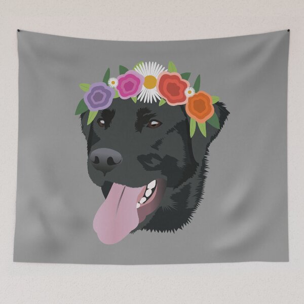 Item preview, Black Lab wearing a Flower Crown designed and sold by KCPetPortraits.