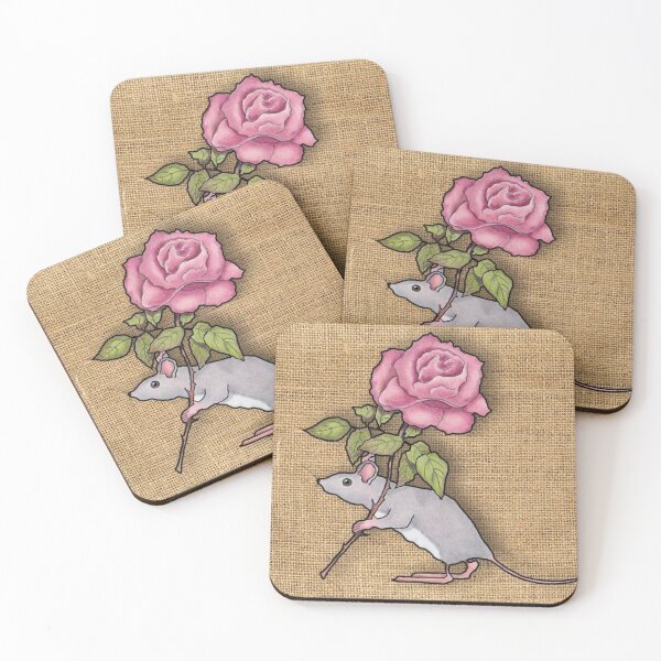 Item preview, Mouse with Big Pink Rose on Burlap, Illustration, Mice designed and sold by JoyfulWhimsy.