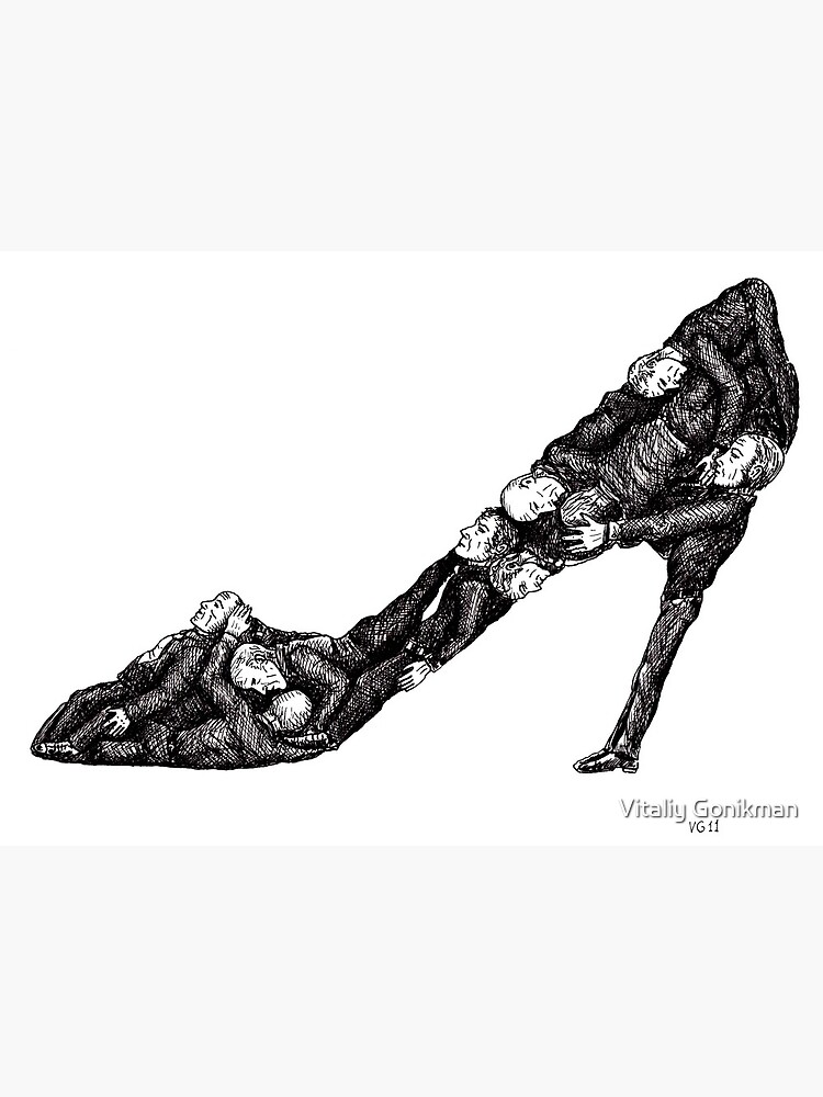 Shoe out of men surreal black and white pen ink drawing