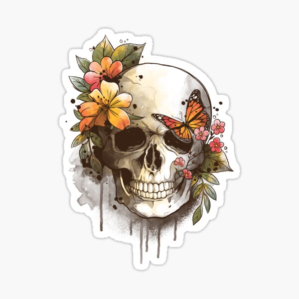 Item preview, Spring skull watercolor floreal designed and sold by NemiMakeit.